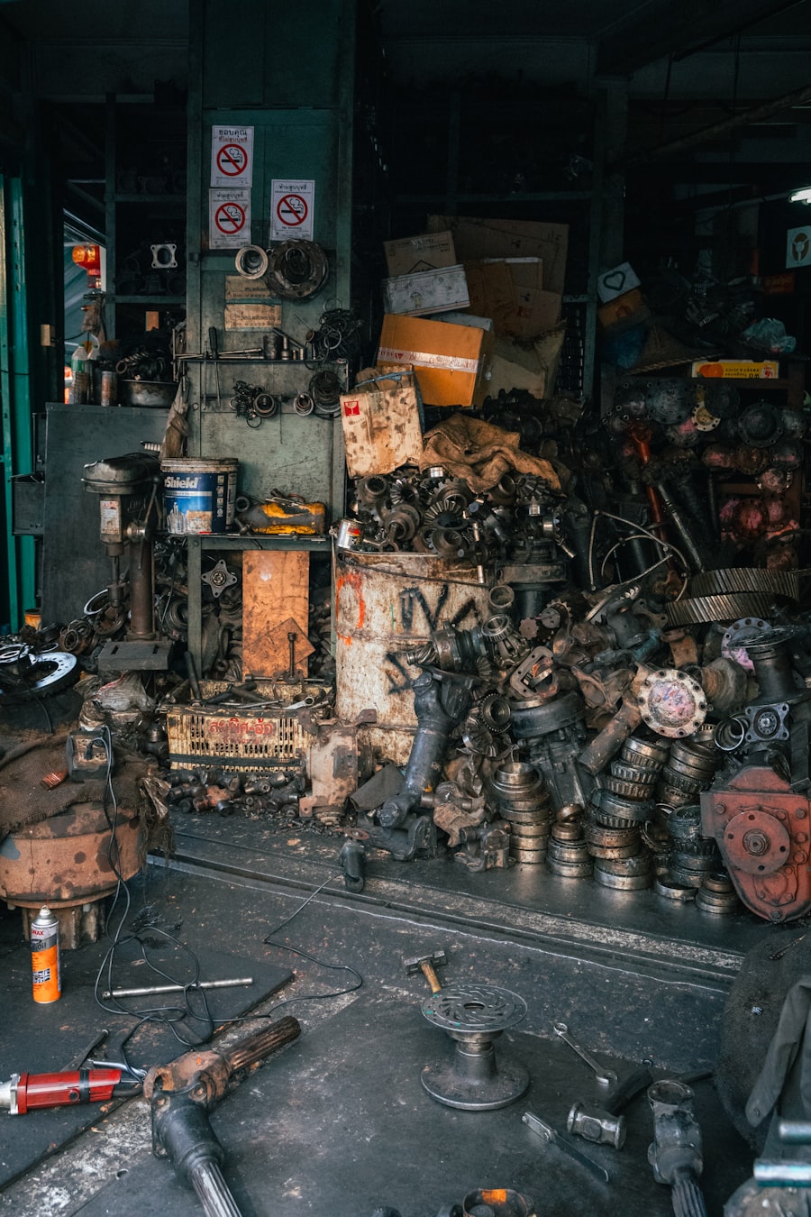 Automotive spare parts in a workshop